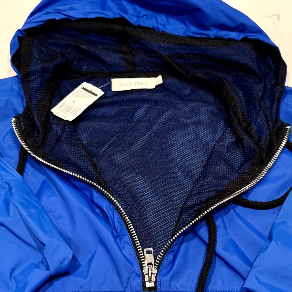 Settle Down Women’s Blue Windbreaker Hoodie Jacket Size L NWT - Picture 6 of 8